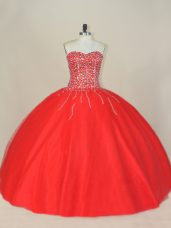 Floor Length Ball Gowns Sleeveless Red Ball Gown Prom Dress Lace Up