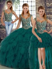 Luxury Organza Sleeveless Floor Length Quince Ball Gowns and Beading and Ruffles