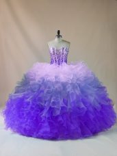 Multi-color Organza Lace Up 15th Birthday Dress Sleeveless Floor Length Beading and Ruffles