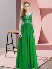 Green Cap Sleeves Floor Length Beading Homecoming Dress