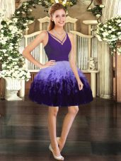 V-neck Sleeveless Tulle Prom Gown Ruffles Backless