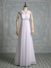 Hot Selling White Straps Neckline Beading and Ruching Evening Wear Sleeveless Zipper