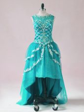 Sophisticated High Low Teal Prom Homecoming Dress Scoop Sleeveless Zipper