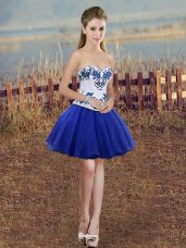 Royal Blue Sweetheart Lace Up Embroidery Prom Evening Gown Sleeveless