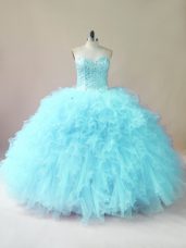 Pretty Aqua Blue Sleeveless Tulle Lace Up Sweet 16 Dress for Sweet 16 and Quinceanera