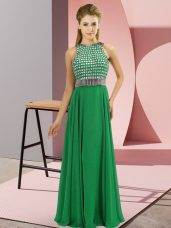 Free and Easy Floor Length Green Evening Dress Chiffon Sleeveless Beading