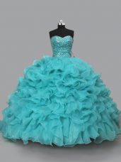 Amazing Ball Gowns Sleeveless Aqua Blue 15 Quinceanera Dress Lace Up