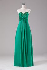 Classical Floor Length Green Prom Dresses Chiffon Sleeveless Beading