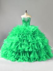 Pretty Sleeveless Beading and Ruffles Lace Up Sweet 16 Dress