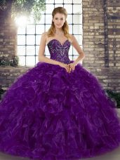 Sweetheart Sleeveless Organza Quinceanera Dresses Beading and Ruffles Lace Up