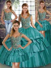 Hot Selling Sleeveless Lace Up Floor Length Beading and Ruffled Layers 15th Birthday Dress