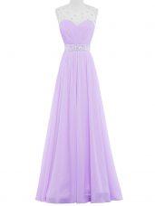 Traditional Scoop Sleeveless Backless Evening Gowns Lavender Chiffon