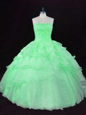 Flare Organza Sleeveless Floor Length Sweet 16 Dress and Hand Made Flower