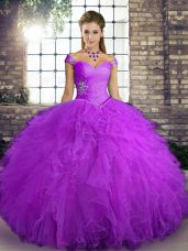 Smart Off The Shoulder Sleeveless Tulle Sweet 16 Dresses Beading and Ruffles Lace Up