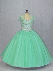 Amazing Apple Green Sleeveless Beading Floor Length Vestidos de Quinceanera