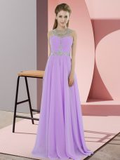 Unique Floor Length Zipper Celeb Inspired Gowns Lavender for Prom and Party with Beading