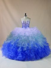 Beading and Ruffles Quinceanera Gown Multi-color Lace Up Sleeveless Floor Length