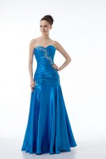 Sleeveless Floor Length Zipper Evening Dresses in Blue with Beading and Ruching