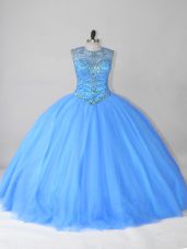 Hot Selling Blue Sleeveless Beading Floor Length Vestidos de Quinceanera