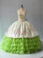 High Quality Green Sleeveless Organza Lace Up Ball Gown Prom Dress for Sweet 16 and Quinceanera