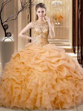 Floor Length Orange 15th Birthday Dress Scoop Sleeveless Lace Up