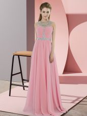 Empire Evening Dress Watermelon Red Scoop Chiffon Sleeveless Floor Length Zipper