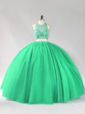 Customized Tulle Sleeveless Floor Length Vestidos de Quinceanera and Beading