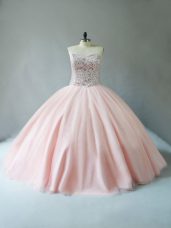 Smart Peach Sweetheart Lace Up Beading Quinceanera Gown Sleeveless