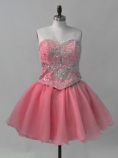 Sweetheart Sleeveless Prom Party Dress Mini Length Beading Watermelon Red Organza