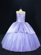 Scoop Sleeveless Lace Up Vestidos de Quinceanera Lavender Tulle