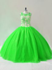 Green Tulle Lace Up Sweet 16 Quinceanera Dress Sleeveless Floor Length Beading