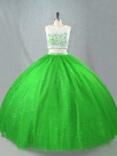 Green Sleeveless Floor Length Beading Zipper Sweet 16 Dress