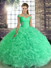 Luxurious Off The Shoulder Sleeveless Fabric With Rolling Flowers Quinceanera Dress Beading Lace Up