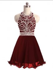 Discount Sleeveless Mini Length Beading Lace Up Party Dress for Toddlers with Burgundy