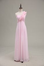 Baby Pink Chiffon Zipper Celebrity Dresses Sleeveless Floor Length Ruching