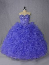 Spectacular Organza Sleeveless Quince Ball Gowns Brush Train and Beading