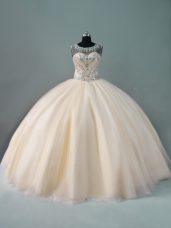 Champagne Zipper Quinceanera Dresses Beading Sleeveless Floor Length