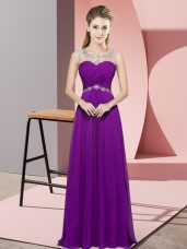 Low Price Sleeveless Floor Length Beading Backless Evening Dress with Eggplant Purple