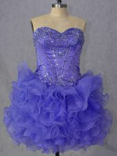 Organza Sweetheart Sleeveless Lace Up Beading and Ruffles Homecoming Dress in Lavender