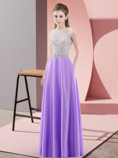 Scoop Sleeveless Satin Evening Dresses Beading Backless