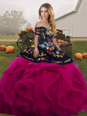 Chic Fuchsia Sleeveless Tulle Lace Up Sweet 16 Quinceanera Dress for Military Ball and Sweet 16 and Quinceanera