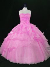 New Arrival Organza Sweetheart Sleeveless Lace Up Hand Made Flower Quinceanera Dresses in Lilac