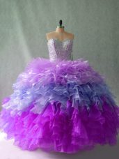 High Quality Multi-color Ball Gowns Sweetheart Sleeveless Organza Floor Length Lace Up Beading and Ruffles Ball Gown Prom Dress