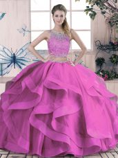 Lilac Sleeveless Tulle Lace Up Quinceanera Gown for Sweet 16 and Quinceanera