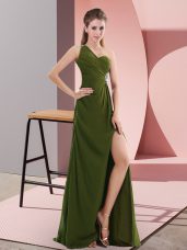 Floor Length Olive Green Prom Dress Chiffon Sleeveless Beading