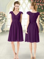 Chiffon Cap Sleeves Knee Length Dress for Prom and Ruching