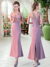 Pink Sleeveless Satin Zipper Prom Gown for Prom and Party