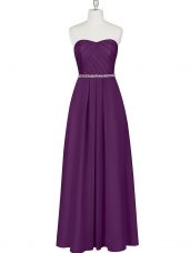 High Class Sweetheart Sleeveless Evening Wear Floor Length Beading Purple Chiffon