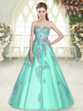 New Arrival Appliques Dress for Prom Apple Green Lace Up Sleeveless Floor Length