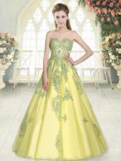 Amazing Yellow Green Sweetheart Neckline Appliques Prom Dresses Sleeveless Lace Up